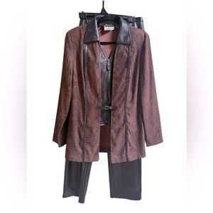 Vintage Farouche Womans Pant Suit Snakeskin Print Polyester Leather